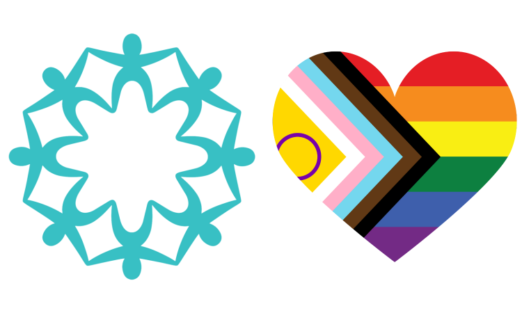 inclusion blossom logo and pride flag in a heart shape