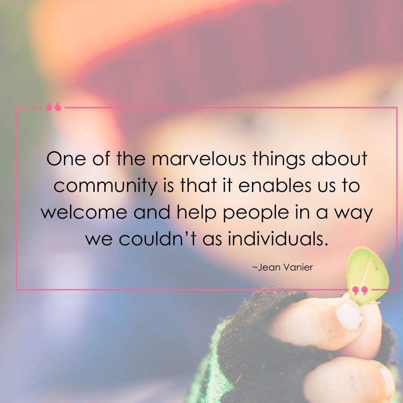 Small child holding a leaf with a quote over the image - inclusion powell river 