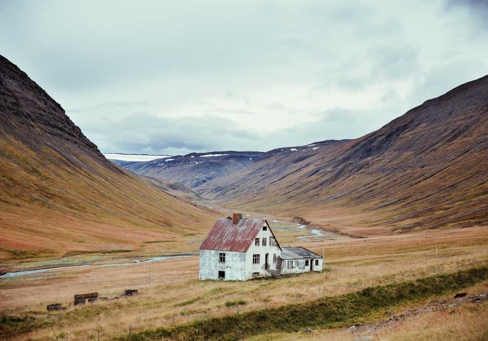 An old abandoned farm home in the mountains of Iceland