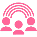 icon with three faceless people and a four curved lines connecting them to represent inclusion