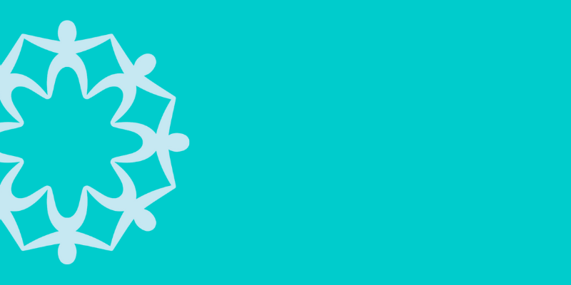 Blue background with the inclusion blossom icon