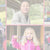 A photo grid with a young man smiling at the camera and a young girl in a pink jacket blowing bubbles. 