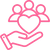 Icon of a hand holding a heart with three genderless people heads to represent inclusion's value of people